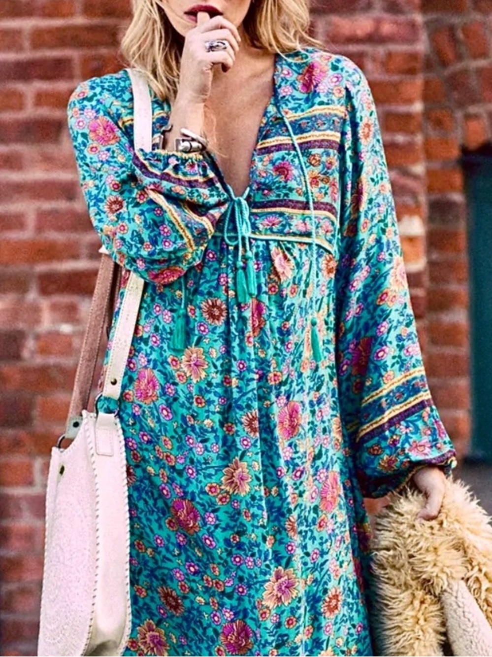 πΊπHPππΊ NWT Spell & The Gypsy Folk Town Boho Midi Dress - Picture 3 of 16